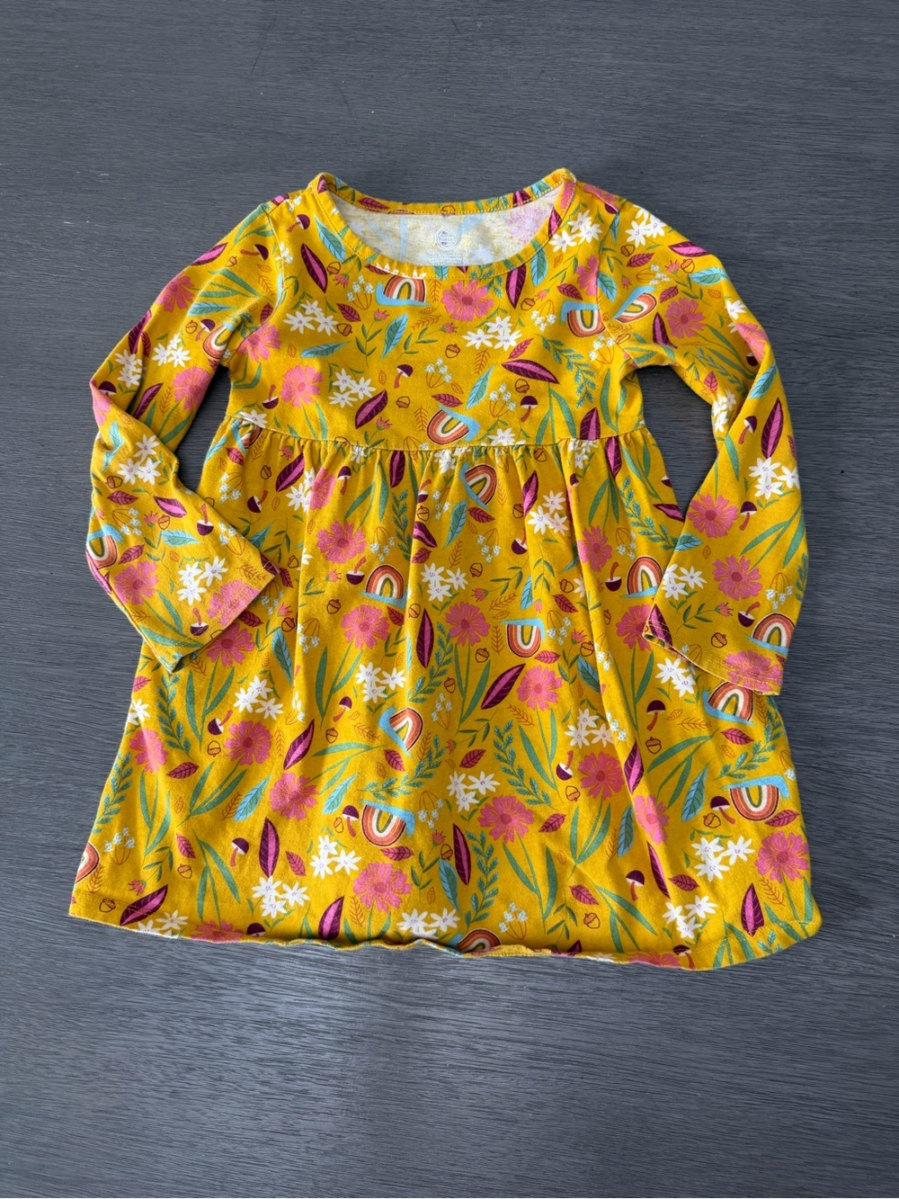 wonder nation Yellow Floral & Rainbow Print Long Sleeve Dress